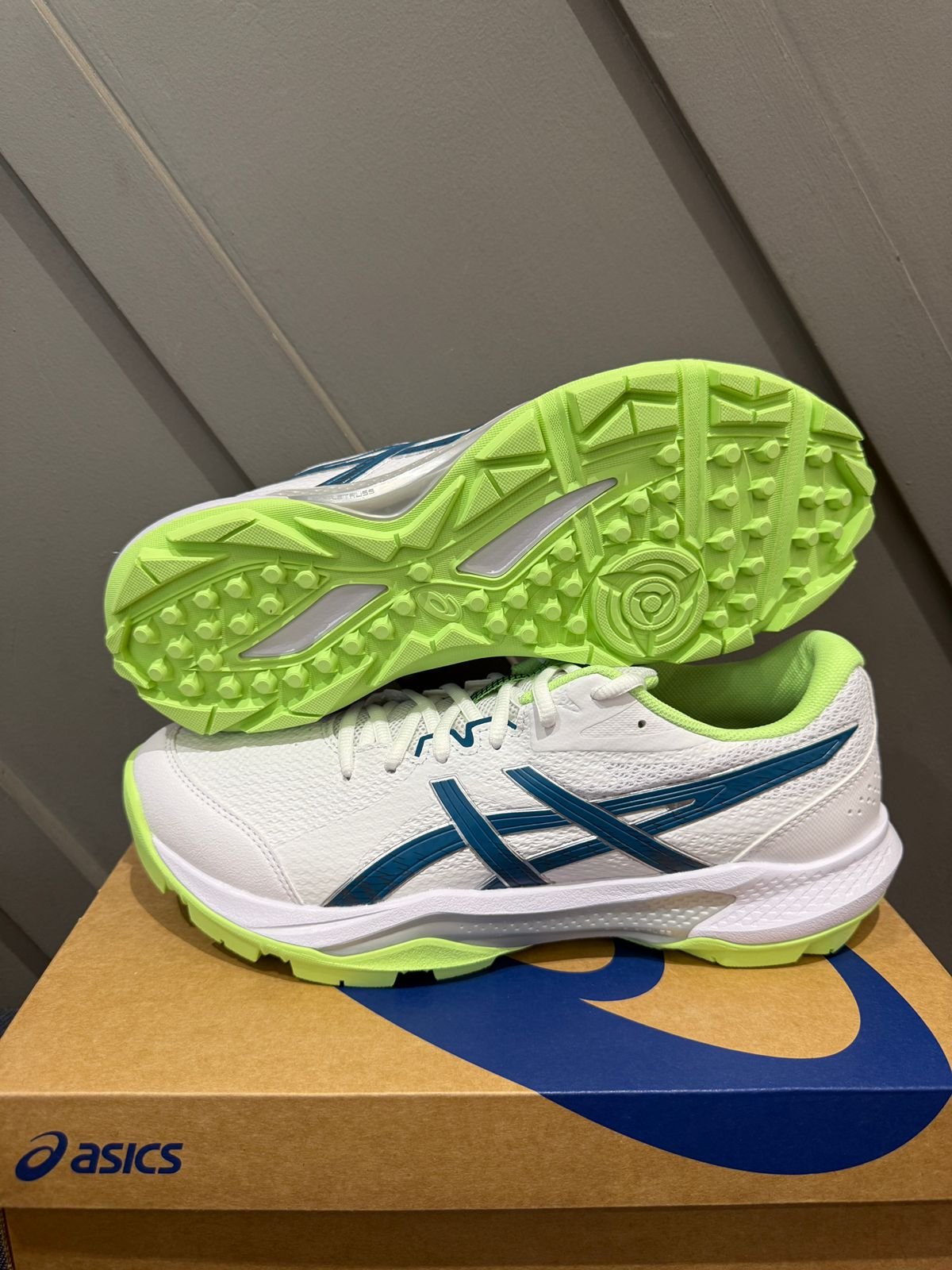 ASICS gel peak 3 cricketer shoes white dark teal