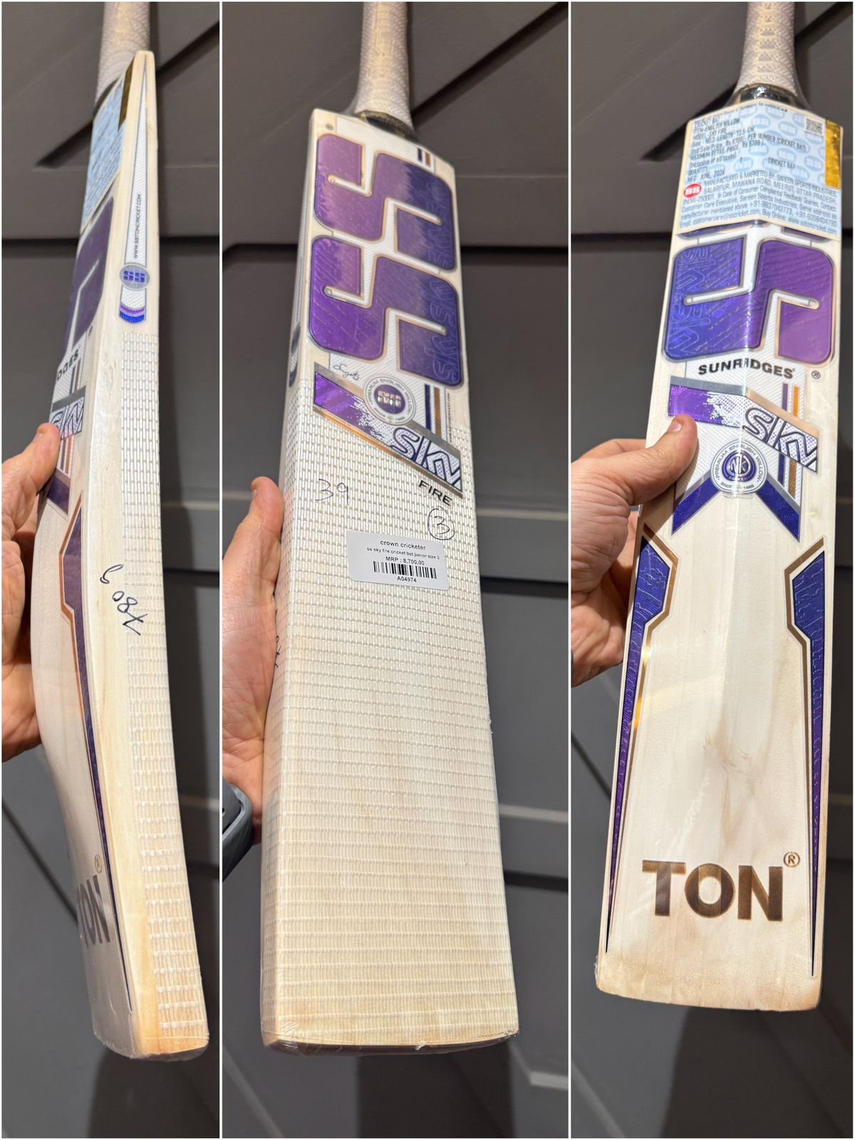 SS sky fire cricket bat junior size 3