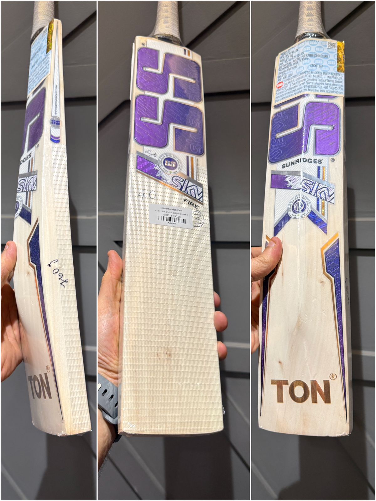 SS sky fire cricket bat junior size 3