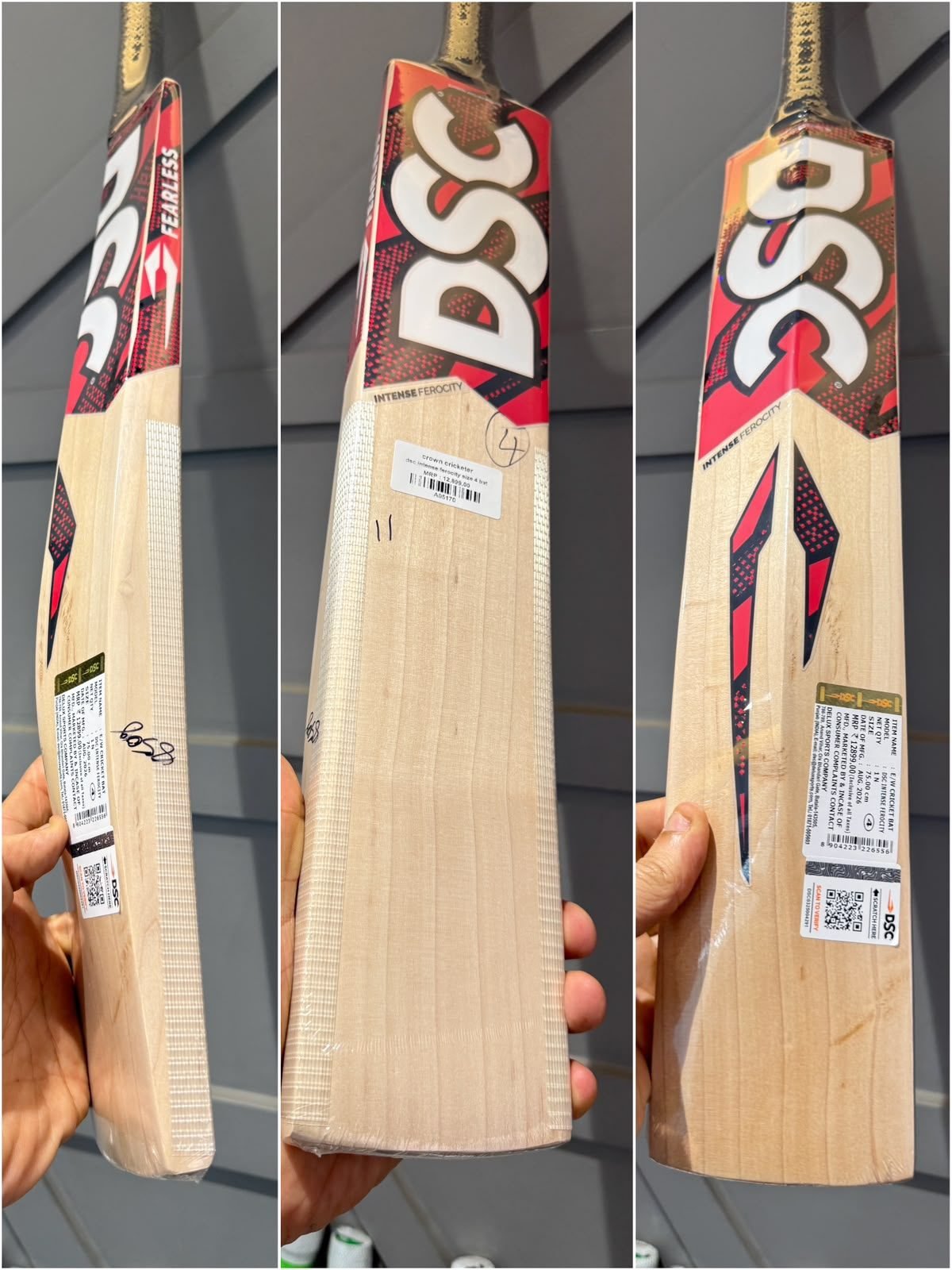 DSC intense ferocity cricket bat size 4